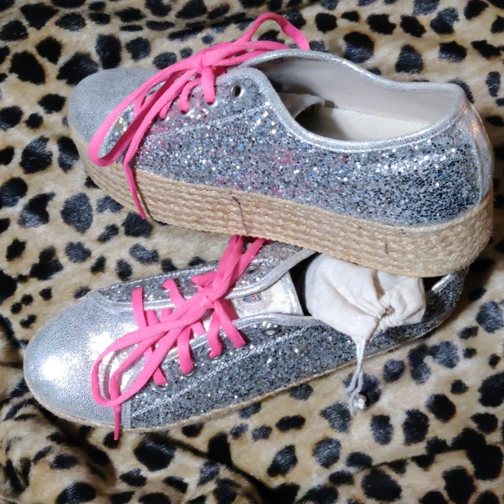 Greyder silver shimmer glitter espadrille sneakers